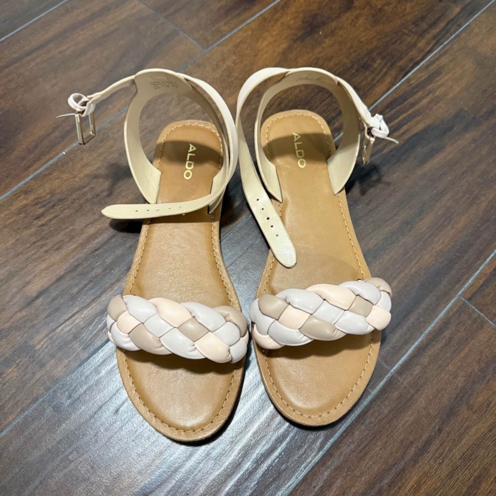 Aldo Tan and Cream Braided Sandals